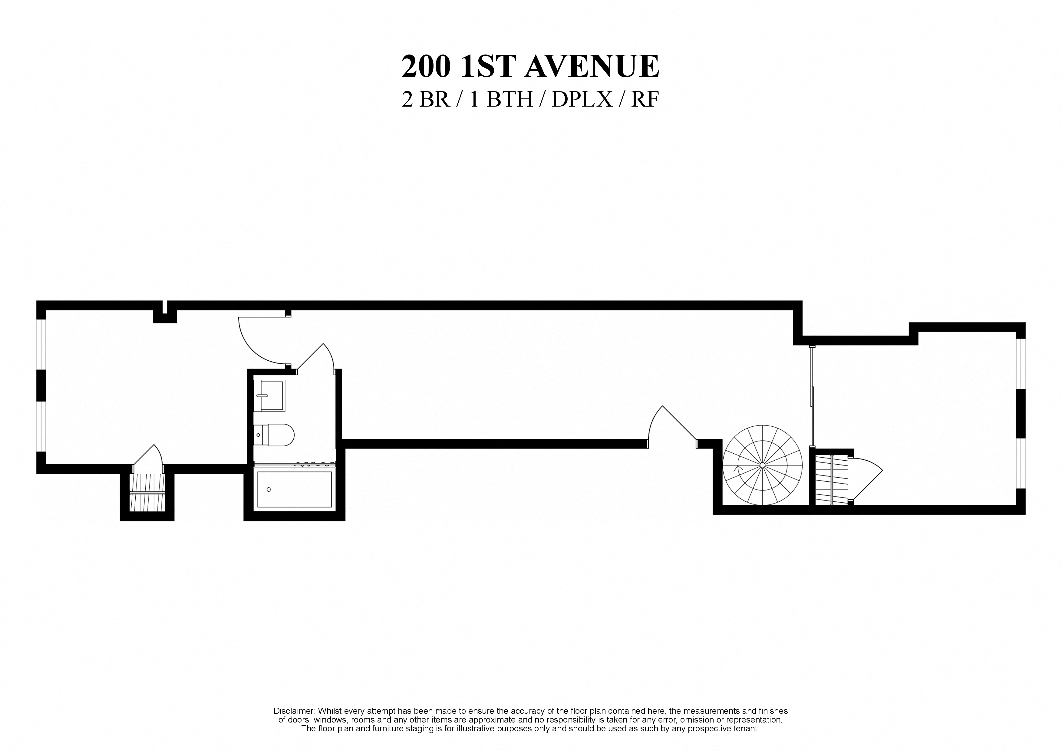 Floor plan for 2 beds, 1 bath